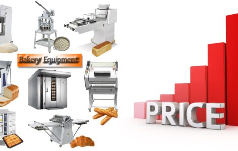 Bakery equipment prices in Nigeria showing commercial oven, dough mixer, baking trays, and bread slicer used in small bakeries.