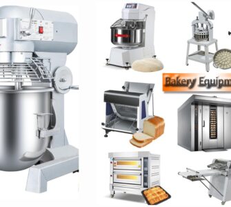 Essential bakery equipment for small bakery business in Nigeria including oven, mixer, trays, and baking tools