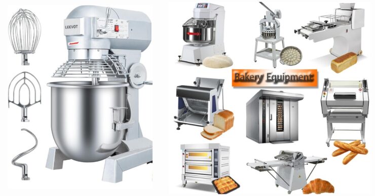 Essential bakery equipment for small bakery business in Nigeria including oven, mixer, trays, and baking tools
